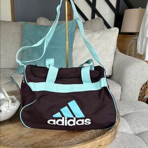 Adidas Brown and Blue Travel Bag with Sporty Design